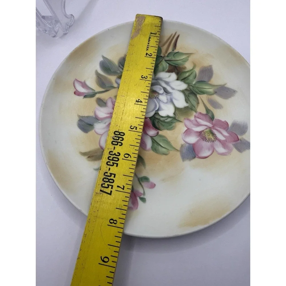 Lefton Hand Painted Floral Plate Pink Blue Flowers Vintage Porcelain‎ Japan